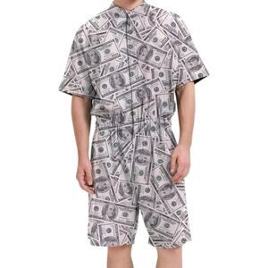 USA Money Jumpsuit Costume Men Sz XL $100 Dollar Pattern America Event Party Fun